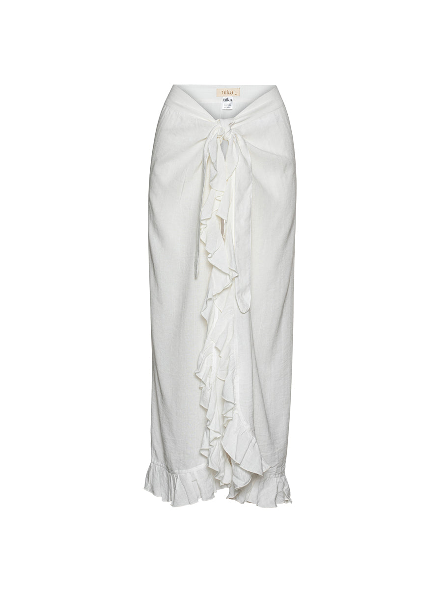 White ruffle outlet wrap maxi skirt