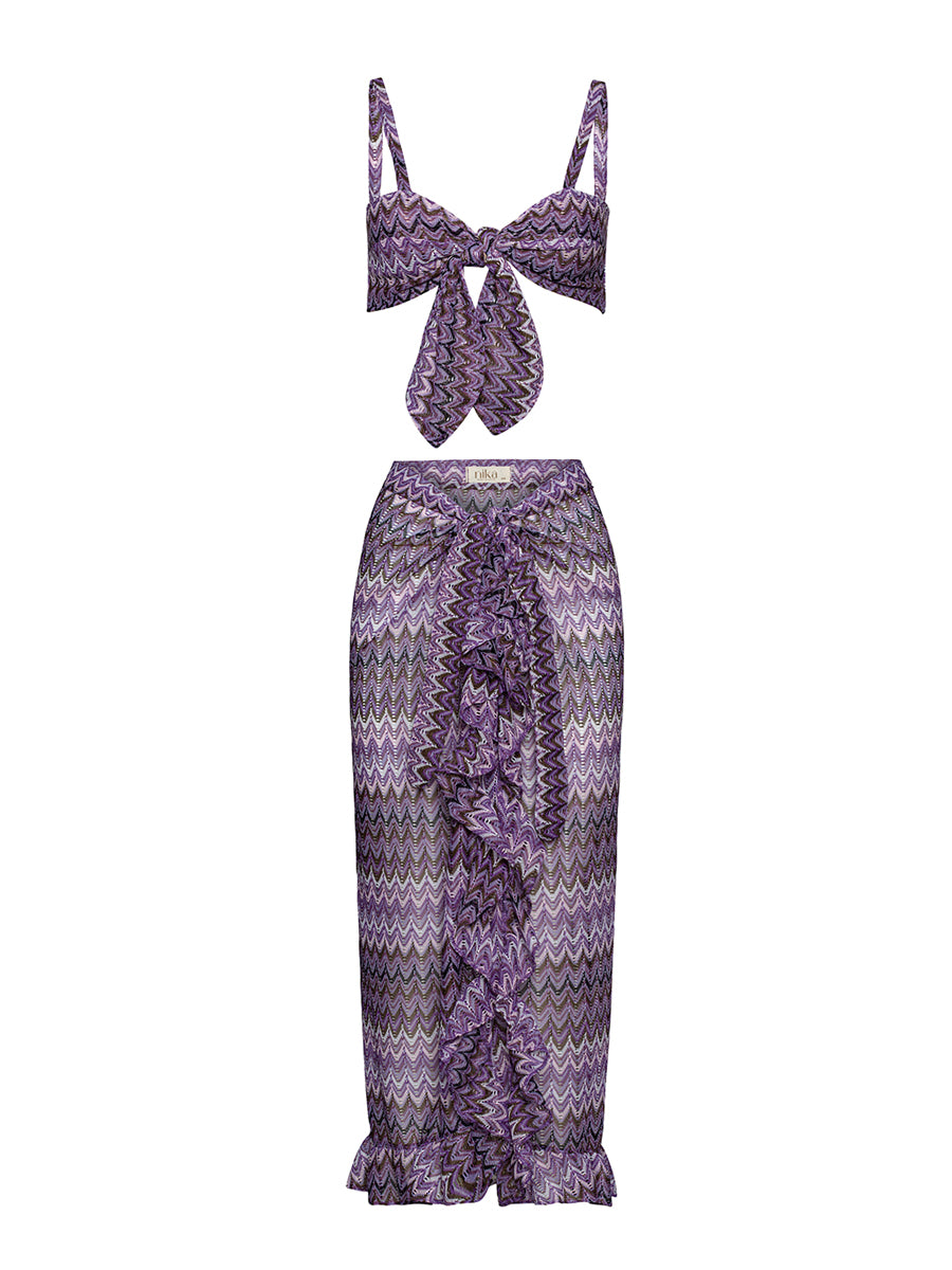 Maui Frill Maxi Skirt Purple Knit