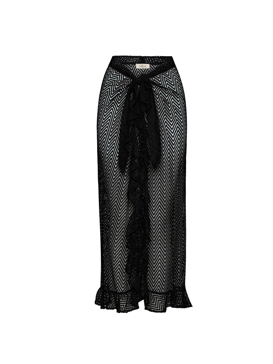 Maui Frill Maxi Skirt Black Knit
